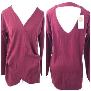 New Revolve Vimmia Lightweight Reversible Sweater Burgundy Large Yoga Activewear